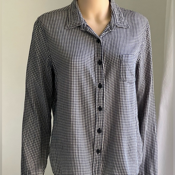 DENIM & SUPPLY Navy Blue Women's Gingham Plaid Button Up Tomboy Shirt Size Large - Picture 13 of 13